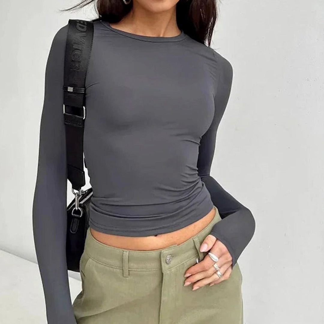Women's Slim-Fit Stretchy Long Sleeve Crop Top