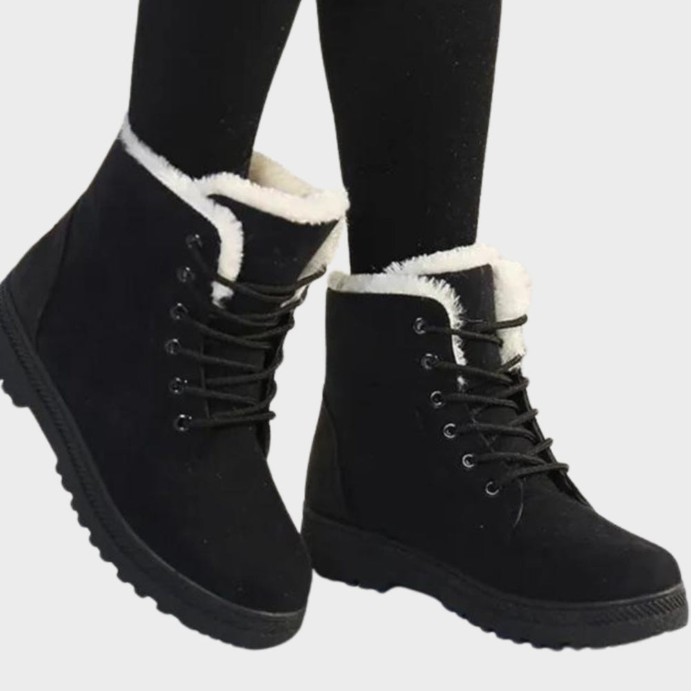 Women's Slip-Resistant Faux-Suede Lace-Up Ankle Boots Fleece Lined - Black