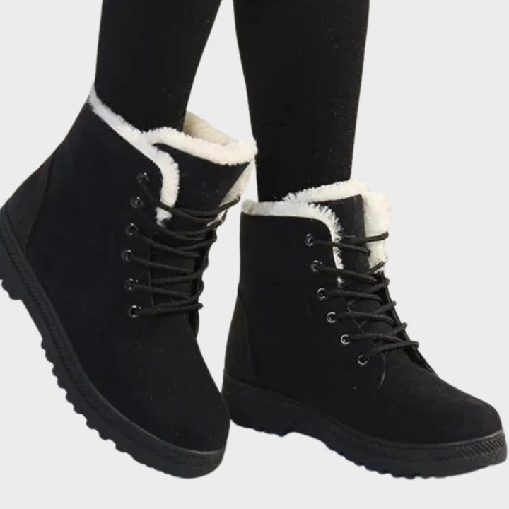 Women's Slip-Resistant Faux-Suede Lace-Up Ankle Boots Fleece Lined - Black