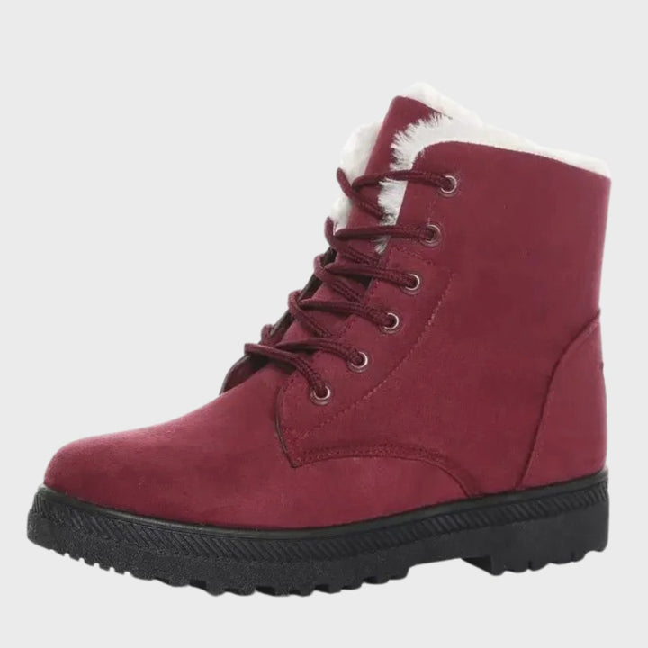 Women's Slip-Resistant Faux-Suede Lace-Up Ankle Boots Fleece Lined - Red