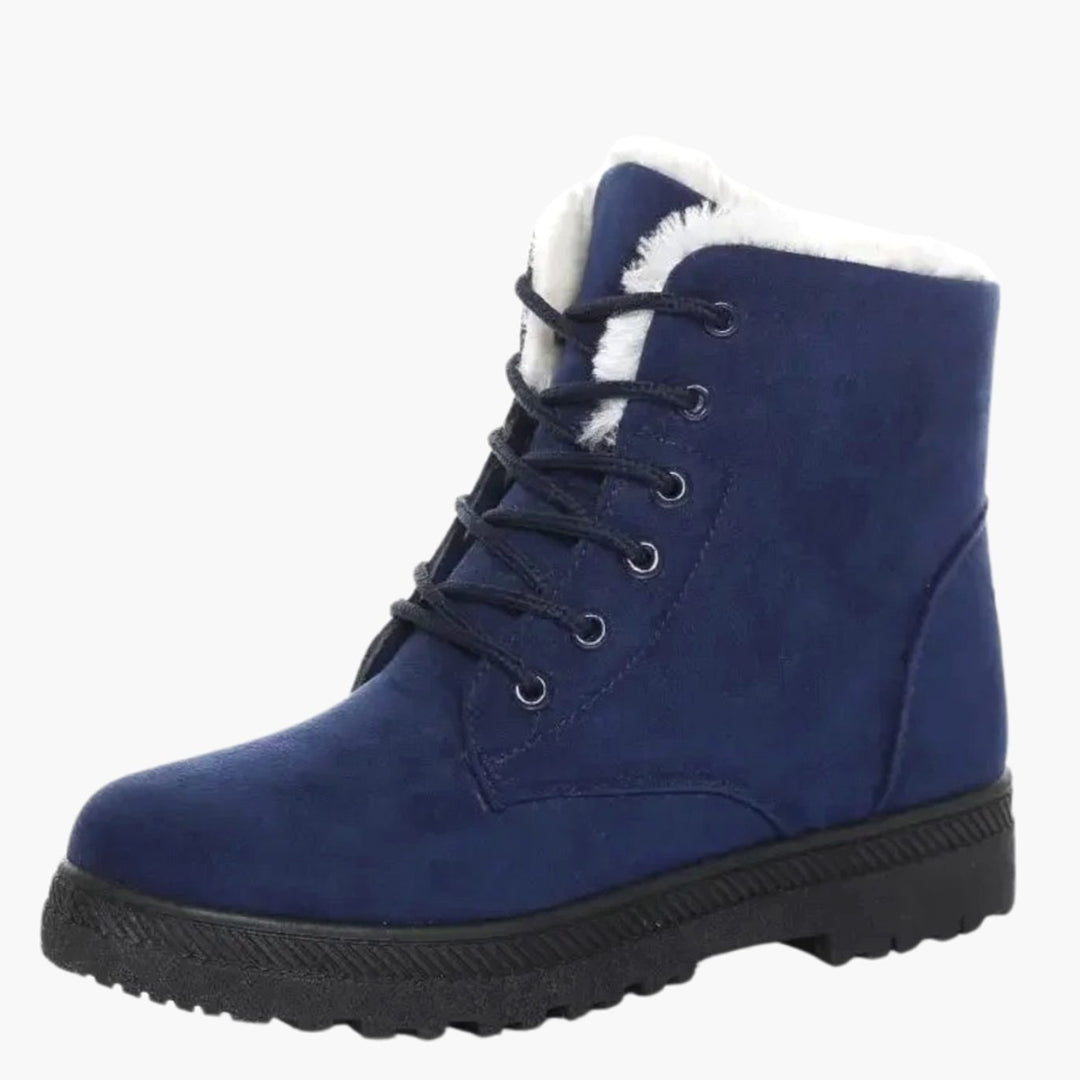 Women's Slip-Resistant Faux-Suede Lace-Up Ankle Boots Fleece Lined - Blue