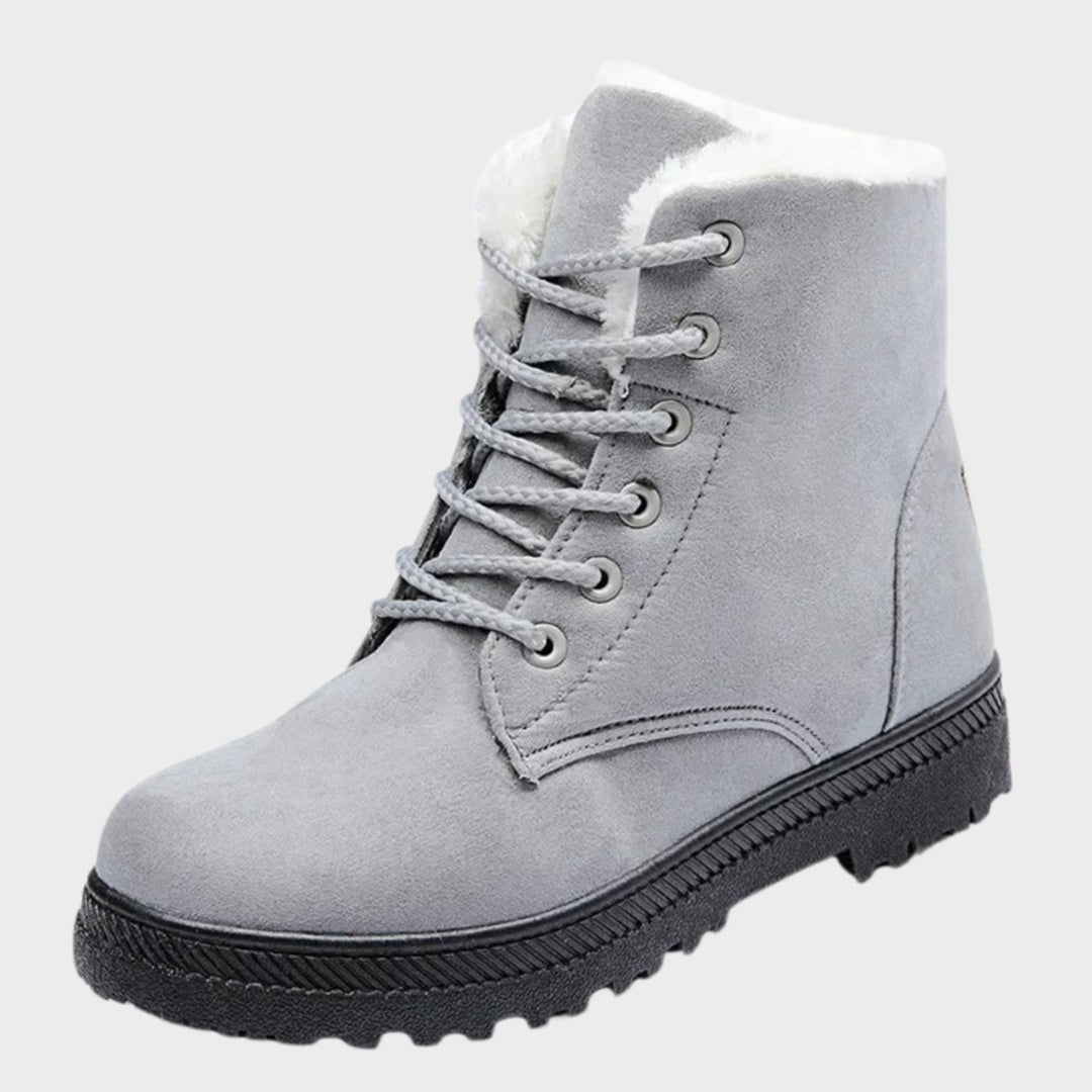 Women's Slip-Resistant Faux-Suede Lace-Up Ankle Boots Fleece Lined - Grey