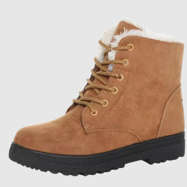 Women's Slip-Resistant Faux-Suede Lace-Up Ankle Boots Fleece Lined - Yellow