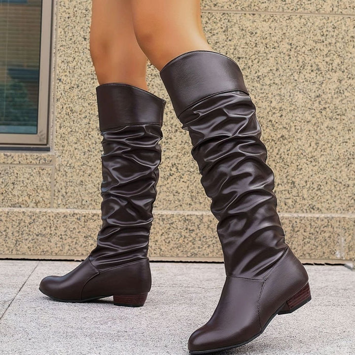 Women's Slouch Knee-High Pointed-Toe Block-Heel Pull-On Boots - Coffee Brown