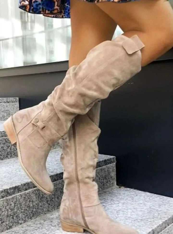 Women's Slouchy Knee-High Block Heel Suede Boots