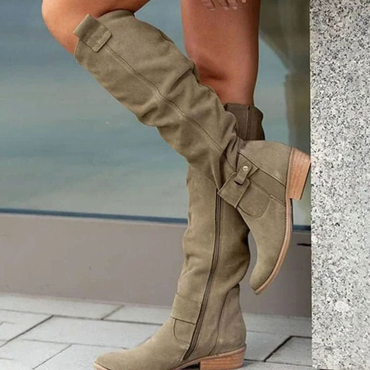 Women's Slouchy Knee-High Block Heel Suede Boots