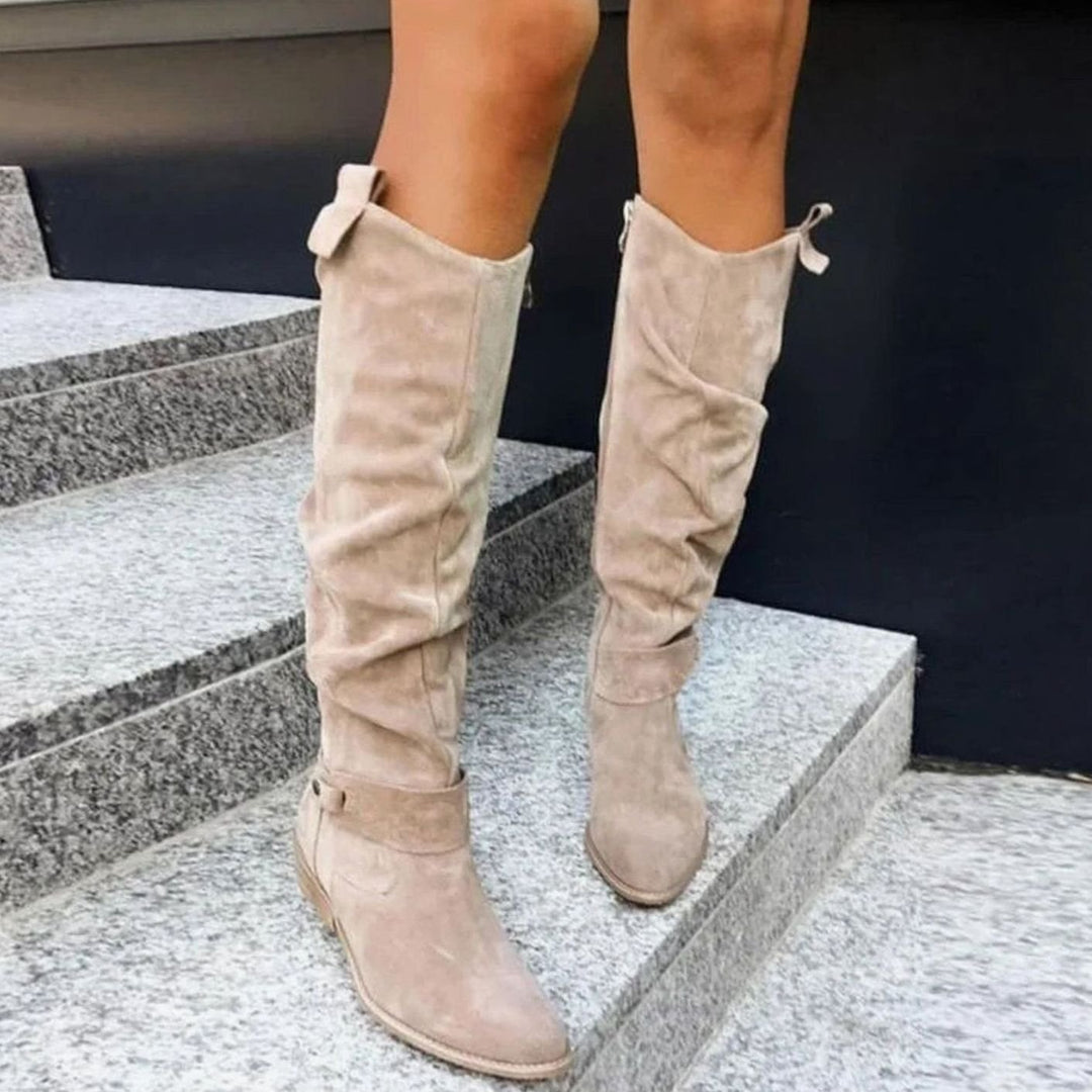 Women's Slouchy Knee-High Block Heel Suede Boots