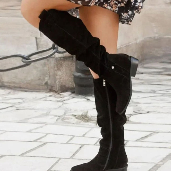 Women's Slouchy Knee-High Block Heel Suede Boots