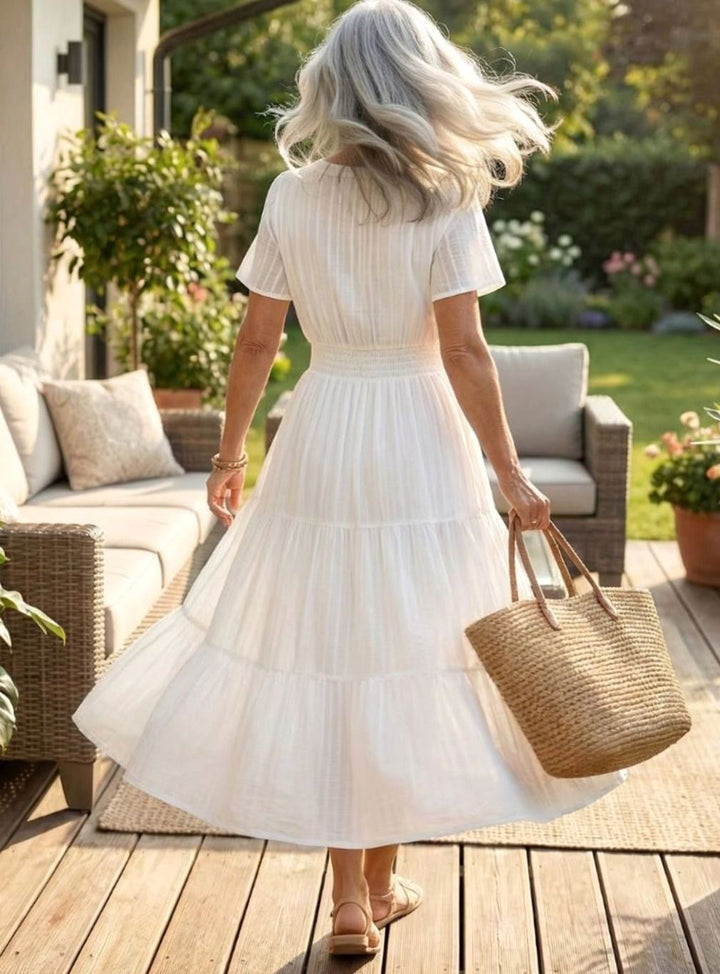 Women's Smocked-Waist Tiered Gathered Skirt Midi Dress