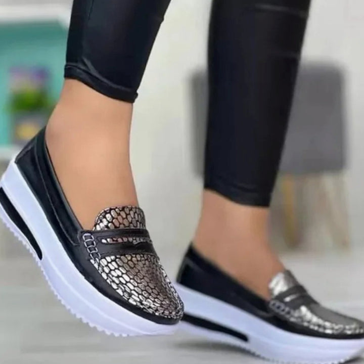 Women's Snake-Print Platform Slip-On Loafers - Black