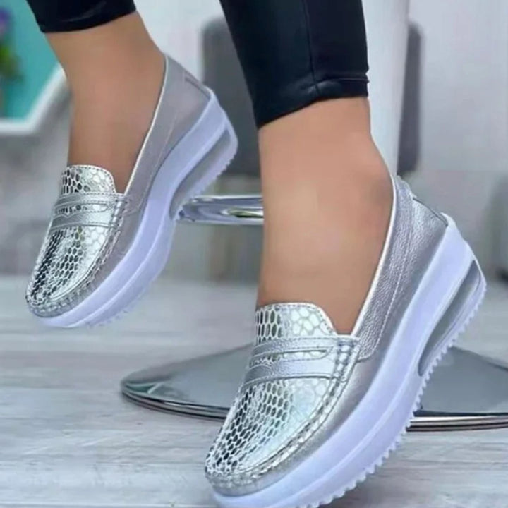 Women's Snake-Print Platform Slip-On Loafers - Silver
