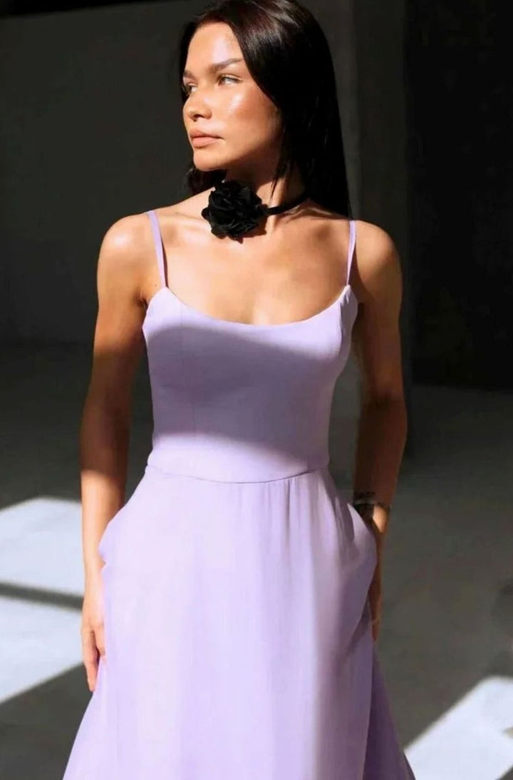 Women's Spaghetti Strap Ruffle Hem A-Line Midi Party Dress