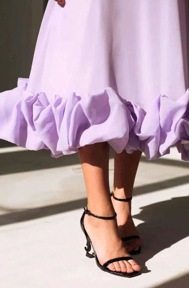 Women's Spaghetti Strap Ruffle Hem A-Line Midi Party Dress