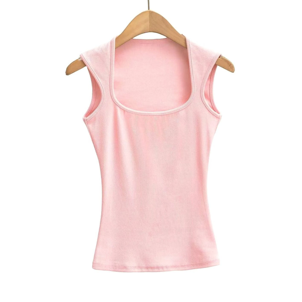 Women's Square-Neck Sleeveless Stretch Fitted Vest Top - Pink