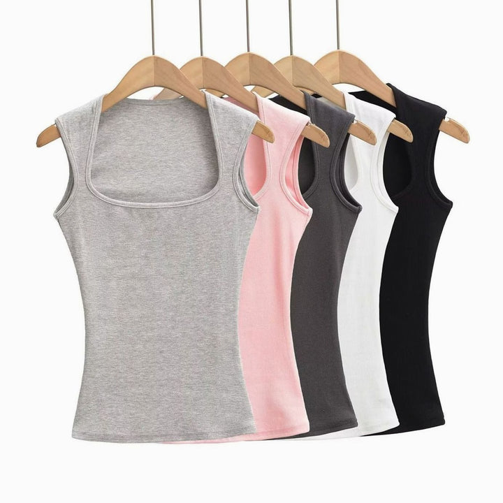 Women's Square-Neck Sleeveless Stretch Ribbed Vest Top