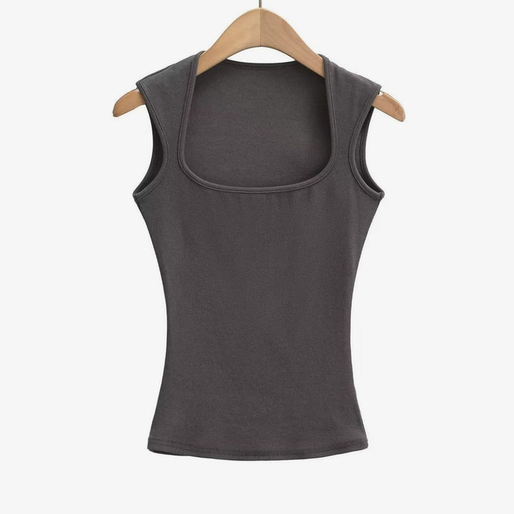 Women's Square-Neck Sleeveless Stretch Ribbed Vest Top - Charcoal