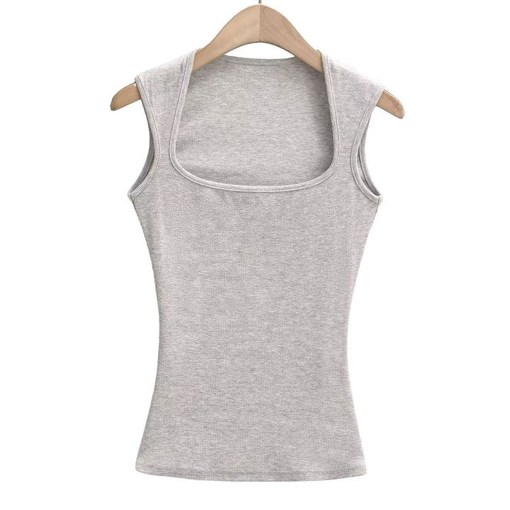 Women's Square-Neck Sleeveless Stretch Ribbed Vest Top - Grey