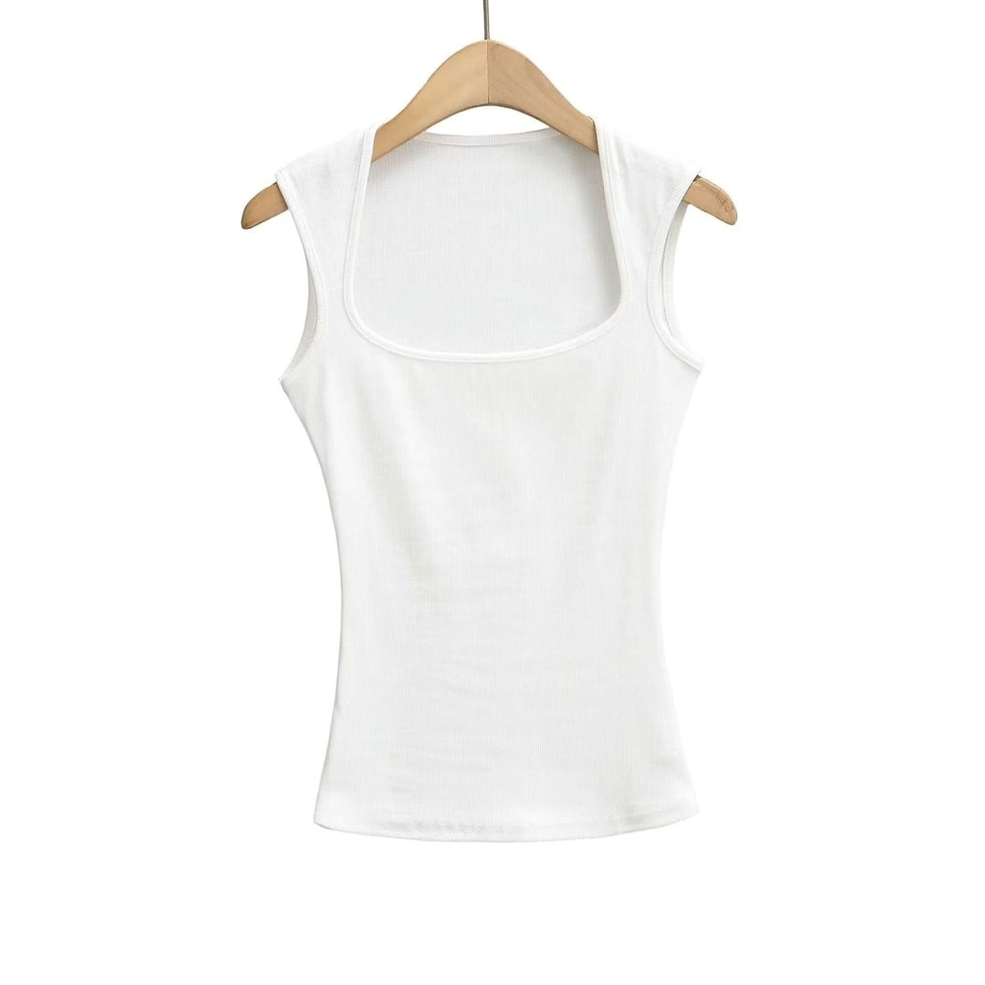 Women's Square-Neck Sleeveless Stretch Ribbed Vest Top - White