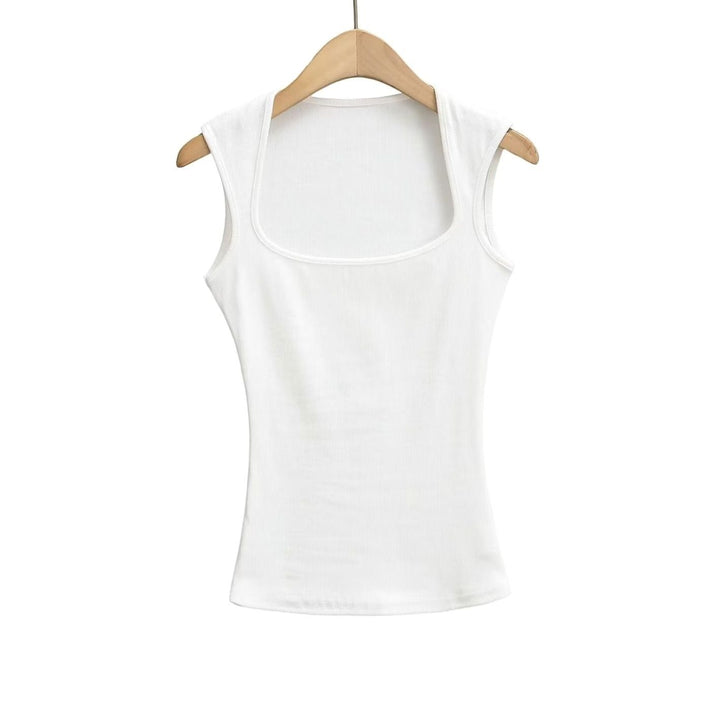 Women's Square-Neck Sleeveless Stretch Ribbed Vest Top - White
