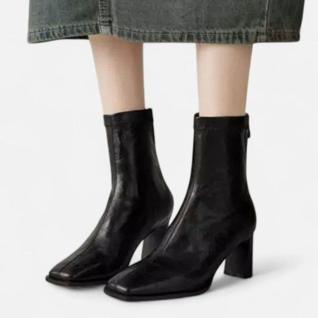 Women's Square-Toe Block-Heel Back-Zip Ankle Boots