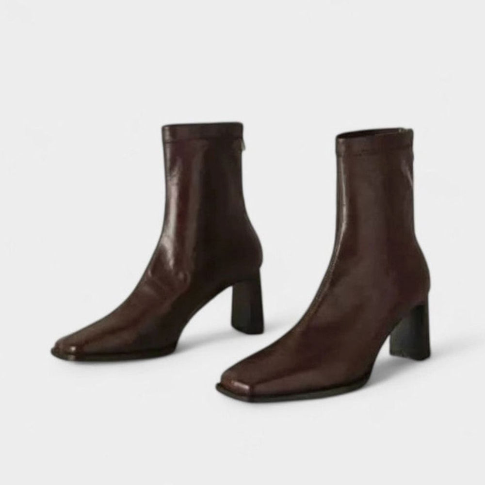 Women's Square-Toe Block-Heel Back-Zip Ankle Boots