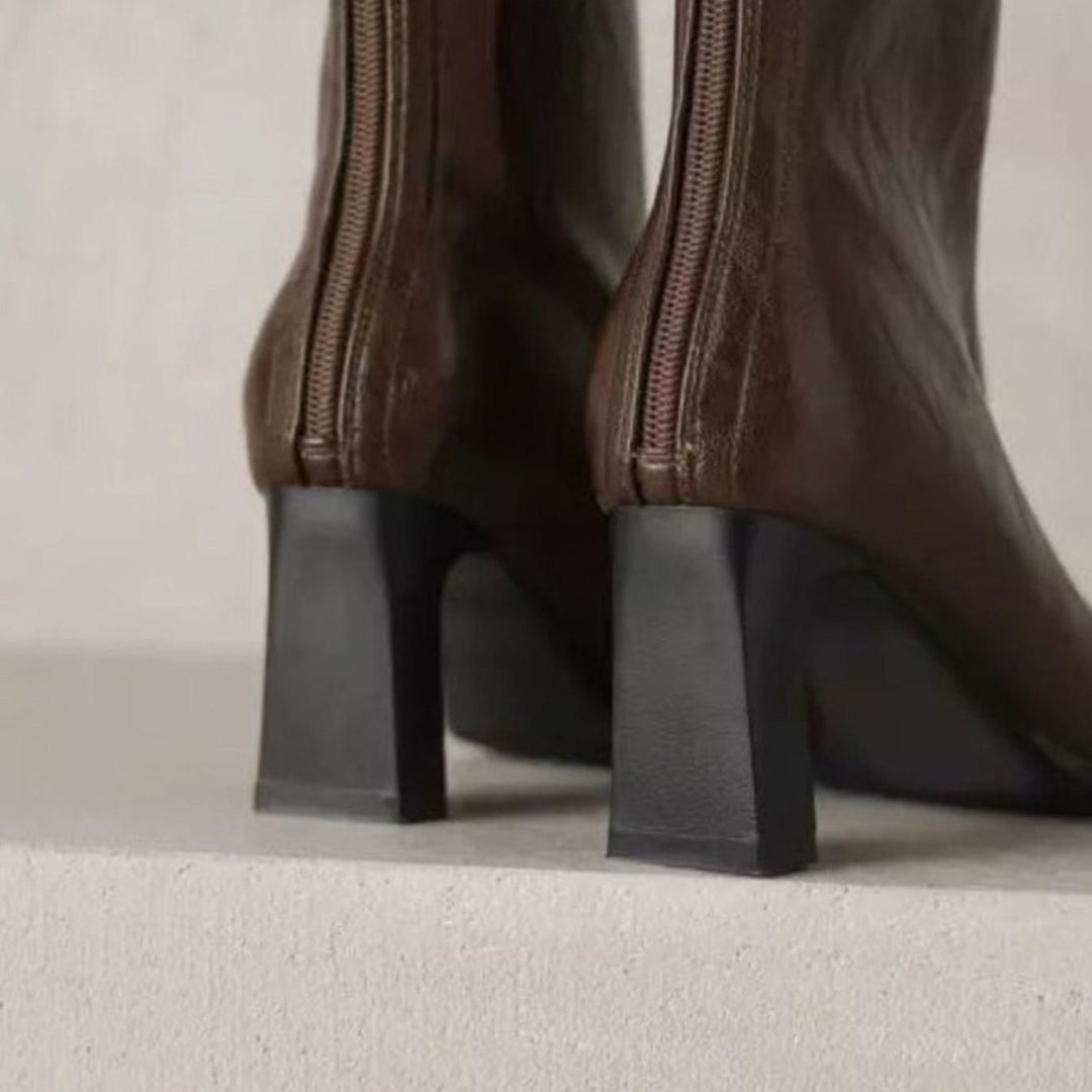 Women's Square-Toe Block-Heel Back-Zip Ankle Boots