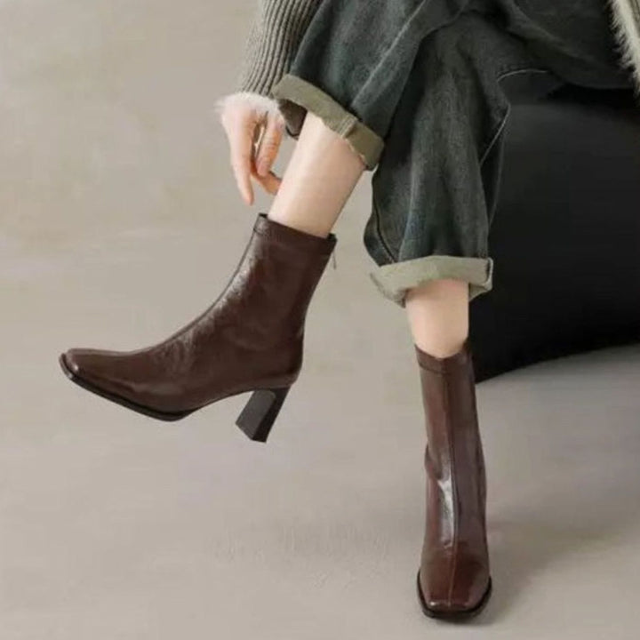 Women's Square-Toe Block-Heel Back-Zip Ankle Boots