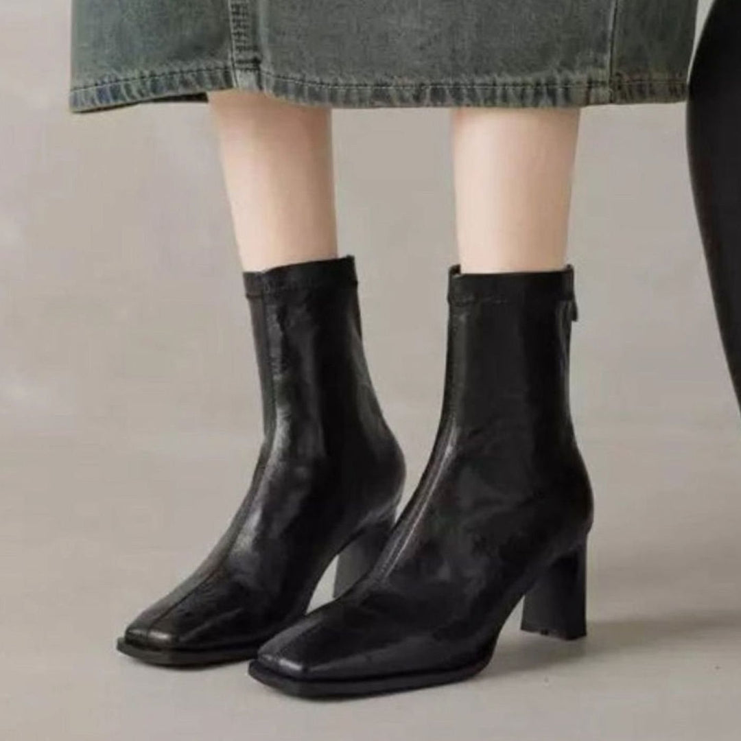 Women's Square-Toe Block-Heel Back-Zip Ankle Boots