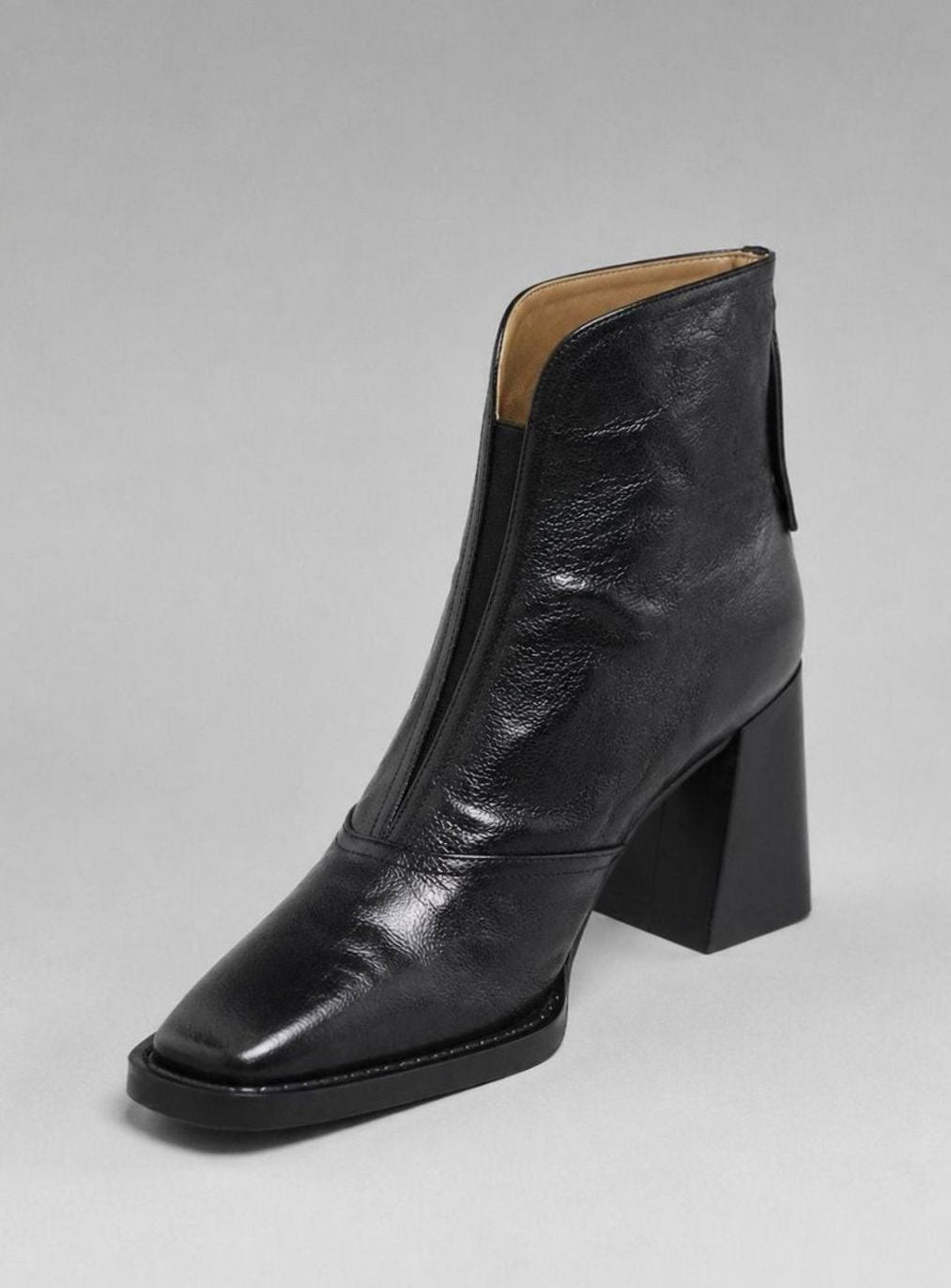 Women's Square-Toe Block-Heel Leather Zip Ankle Boots