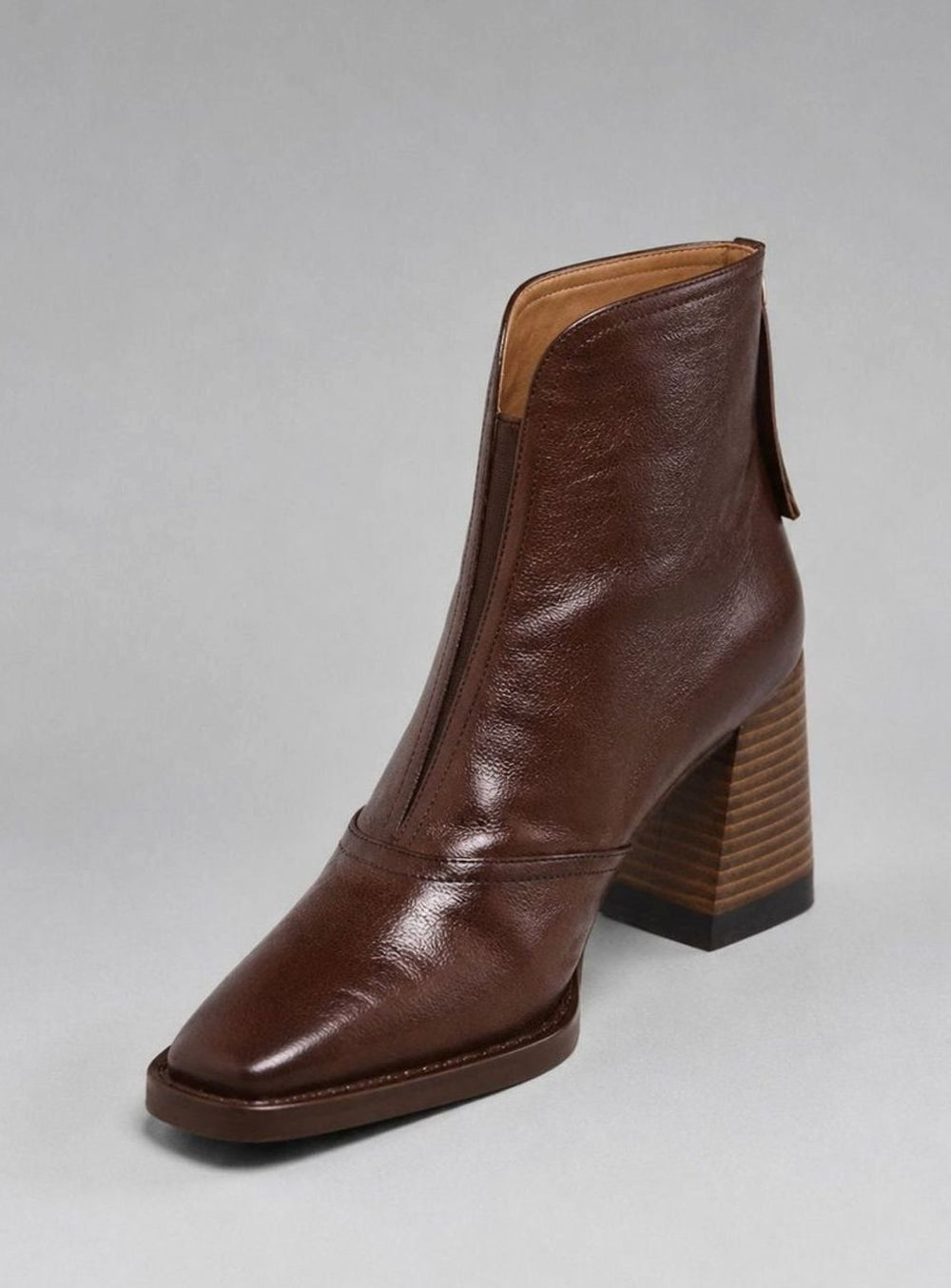 Women's Square-Toe Block-Heel Leather Zip Ankle Boots