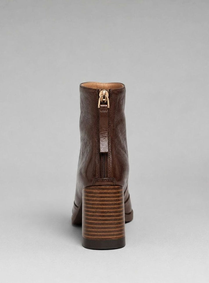 Women's Square-Toe Block-Heel Leather Zip Ankle Boots