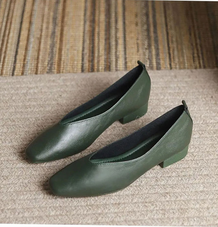 Women's Square-Toe Low-Block Heel Slip-On Court Shoes