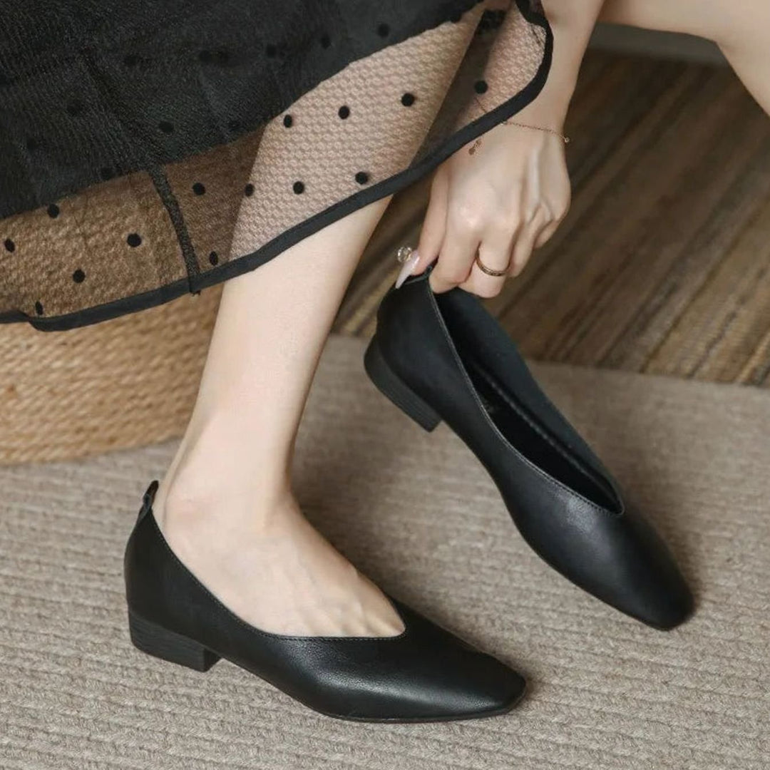 Women's Square-Toe Low-Block Heel Slip-On Court Shoes