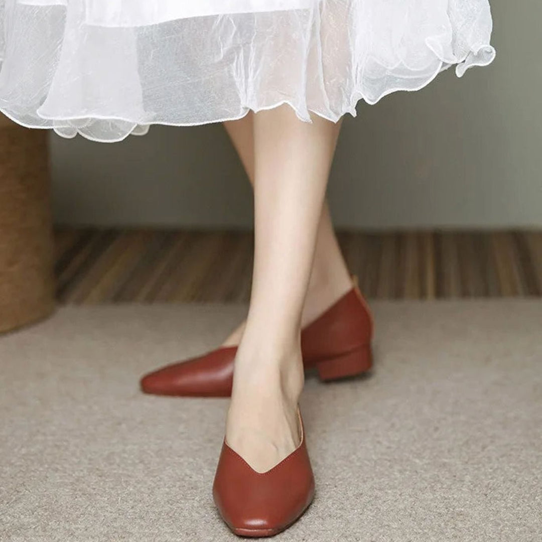 Women's Square-Toe Low-Block Heel Slip-On Court Shoes