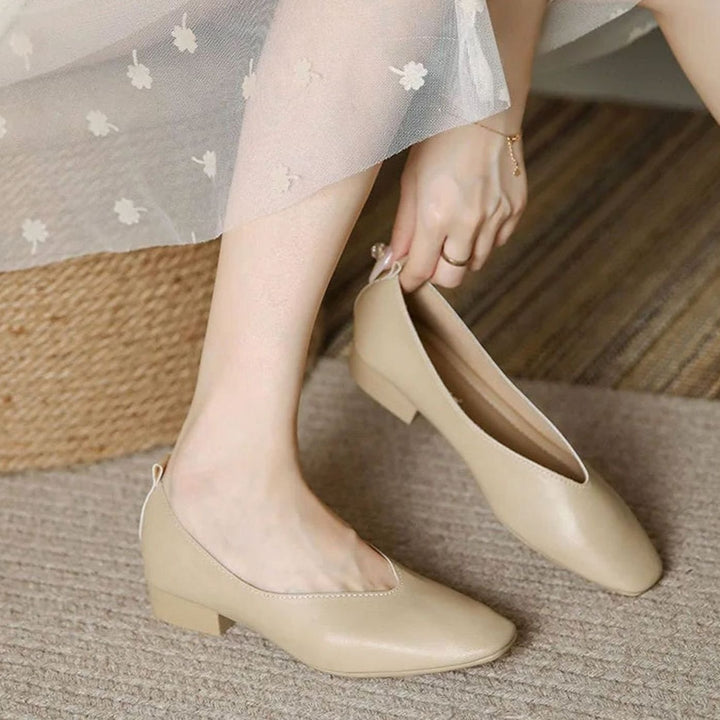 Women's Square-Toe Low-Block Heel Slip-On Court Shoes