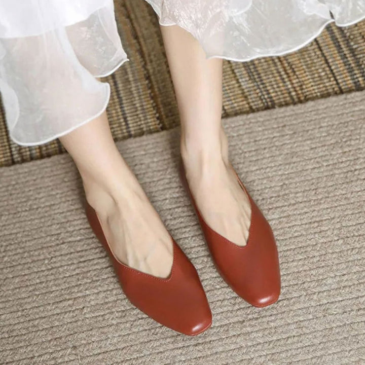Women's Square-Toe Low-Block Heel Slip-On Court Shoes - Red