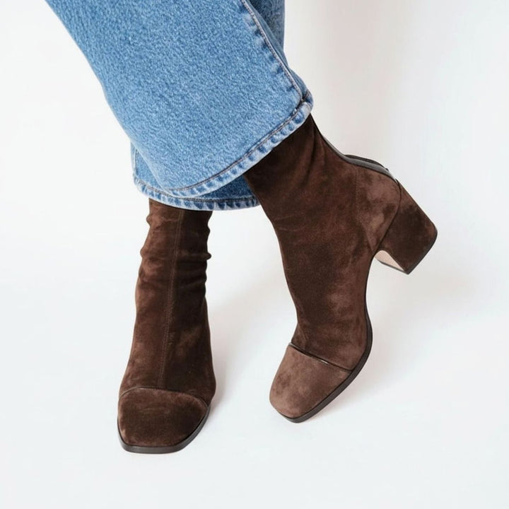 Women's Square-Toe Suede Block-Heel Ankle Boots
