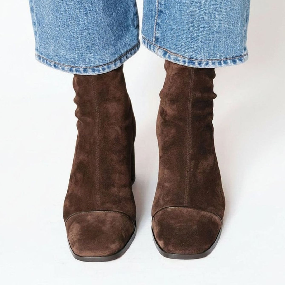 Women's Square-Toe Suede Block-Heel Ankle Boots