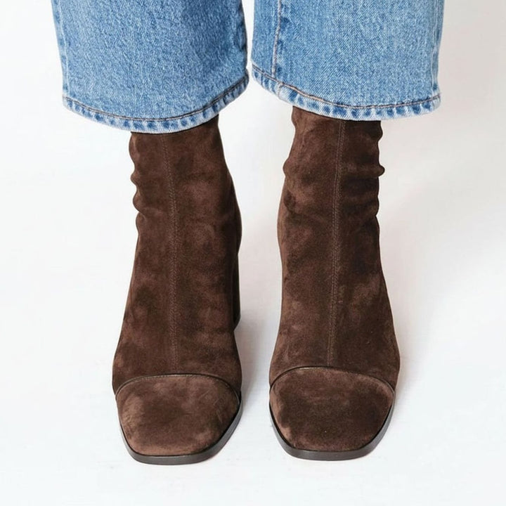 Women's Square-Toe Suede Block-Heel Ankle Boots