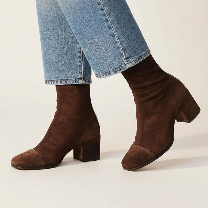 Women's Square-Toe Suede Block-Heel Ankle Boots