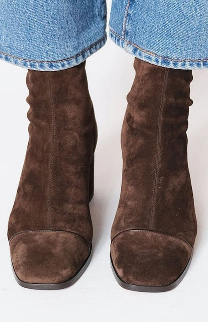 Women's Square-Toe Suede-Effect Block-Heel Ankle Boots