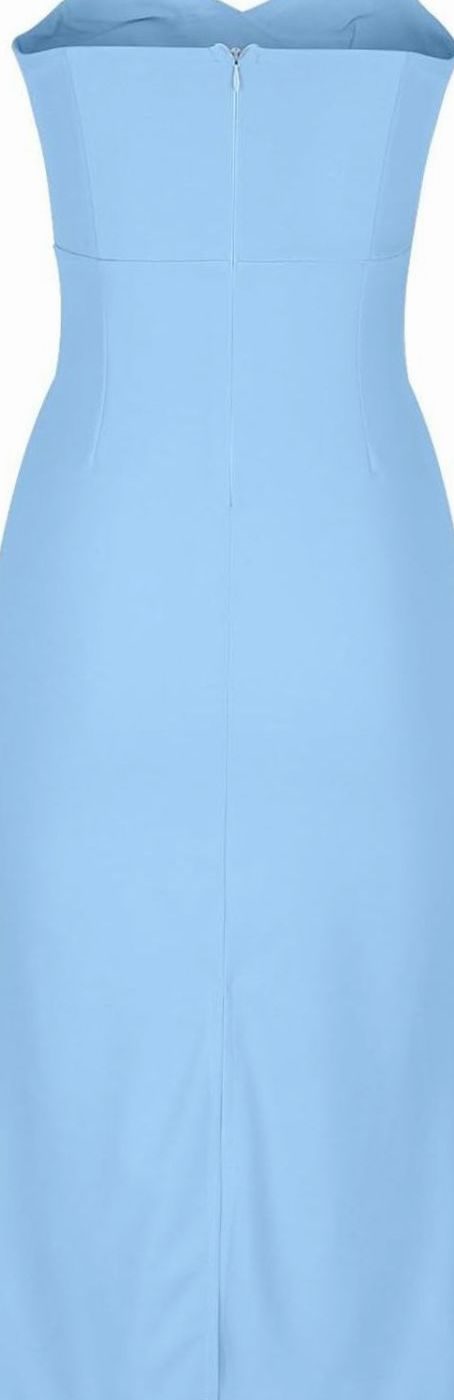 Women's Strapless Bodycon Midi Cocktail Dress Back Slit