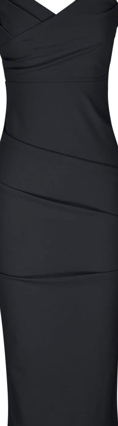 Women's Strapless Bodycon Midi Cocktail Dress Back Slit