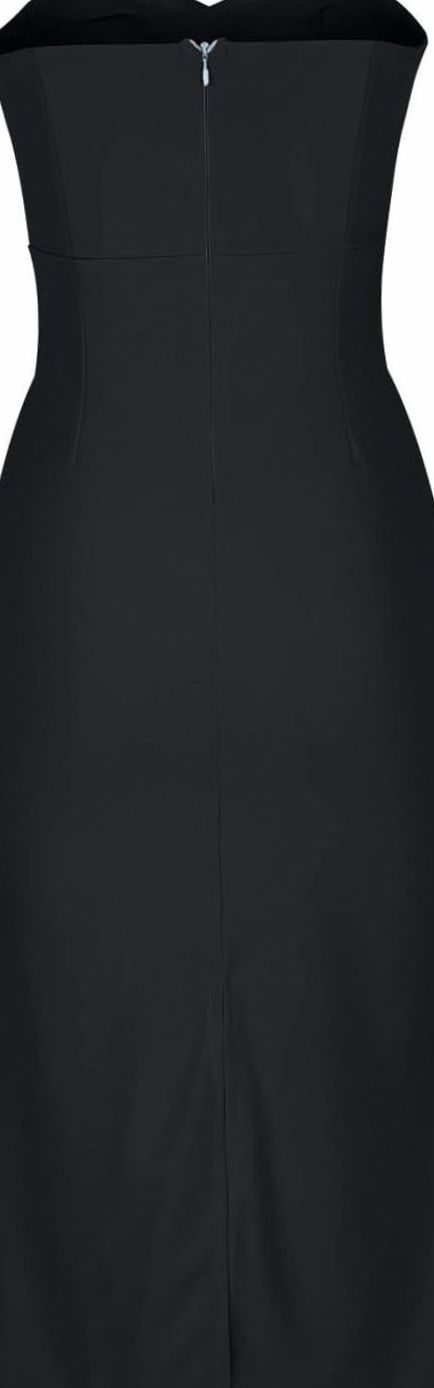 Women's Strapless Bodycon Midi Cocktail Dress Back Slit