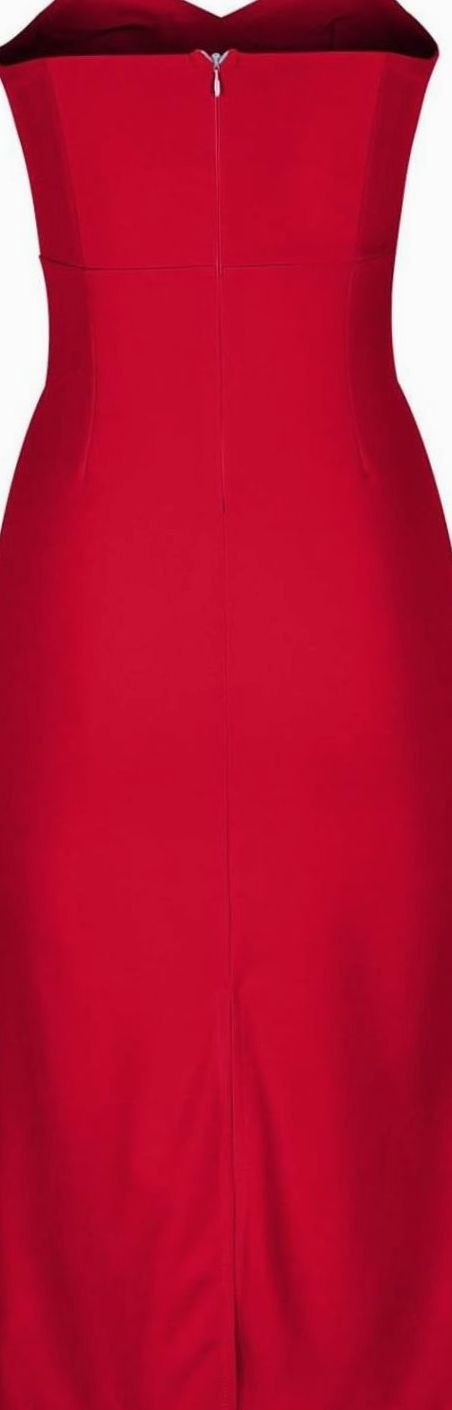 Women's Strapless Bodycon Midi Cocktail Dress Back Slit