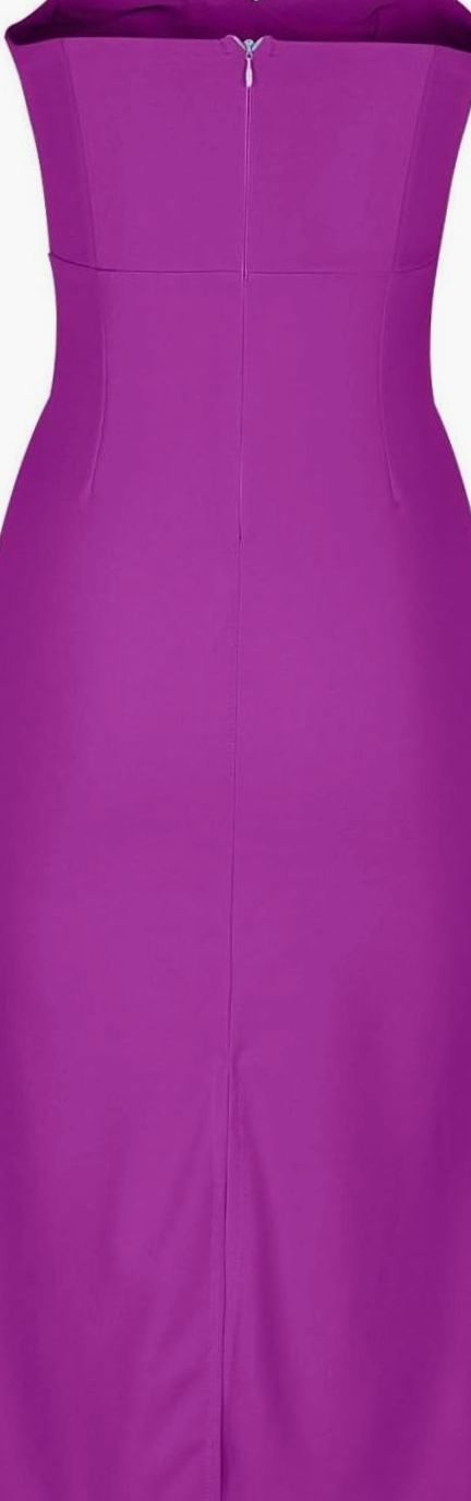 Women's Strapless Bodycon Midi Cocktail Dress Back Slit