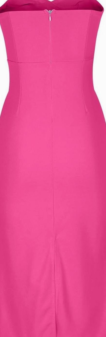 Women's Strapless Bodycon Midi Cocktail Dress Back Slit