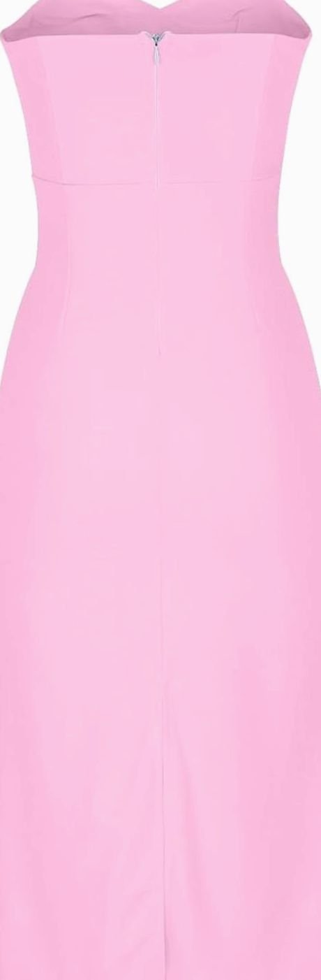 Women's Strapless Bodycon Midi Cocktail Dress Back Slit