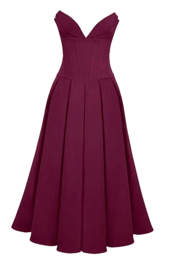 Women's Strapless Sweetheart Corset Flared Midi Dress