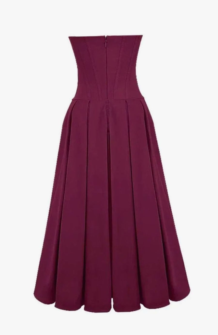 Women's Strapless Sweetheart Corset Flared Midi Dress